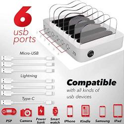 Poweroni USB Charging Station Dock - 6-Port - Fast Charge Docking Station for Multiple Devices - Multi Device Charger Organizer - Compatible with Apple iPad iPhone and Android Cell Phone and Tablet