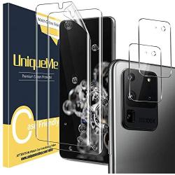 [2+2 Pack] UniqueMe Flexible TPU Screen Protector for Samsung Galaxy S20 Ultra 5G 6.9" and Tempered Glass Camera Lens Protector for Samsung Galaxy S20 Ultra HD Clarity [Easy Installation Tool]