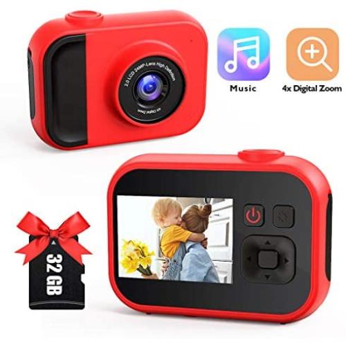 Kids Camera for Girls and Boys,Kids Digital Camera 2.0 Inches Screen 24MP 1080P Video Camcorder Mp3 Game Children Cartoon Selfie Cameras Toys for Gifts - 32GB Memory Card Included