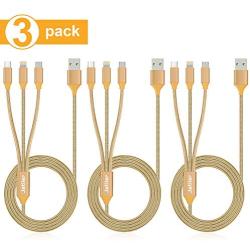 3Pack Multi Charging Cable, 5ft Multi Charger Cable Nylon Braided Multiple USB Cable Universal 3 in 1 Charging Cord Adapter with Type-C,Micro USB Port Connectors for Cell Phones and More[Upgraded]