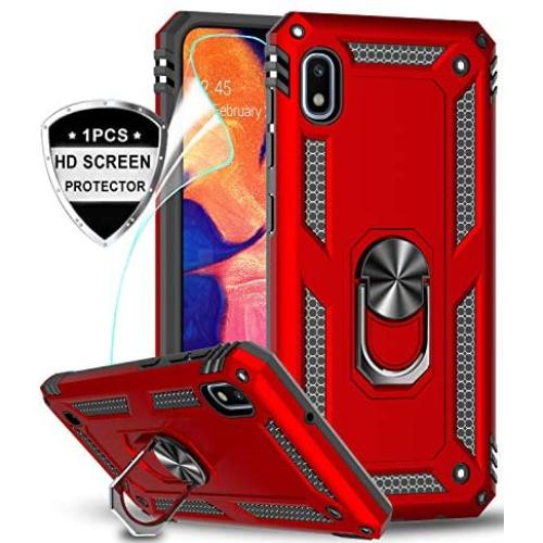 LeYi Samsung Galaxy A10e Case (NOT FIT A10) with HD Screen Protector, Military Grade Armor Full-Body Protective Phone Cover Case with 360 Degree Rotating Holder Kickstand for Samsung A10e, Red