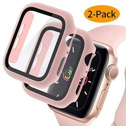 Deilin 2 Packs Hard PC Case Compatible with Apple Watch Series 5 Series 4 44mm Buit in 9H Tempered Glass Screen Protector, Slim Bumper Cover Overall Protective Scratch Resistant for iwatch Series 5/4