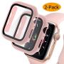 Deilin 2 Packs Hard PC Case Compatible with Apple Watch Series 5 Series 4 44mm Buit in 9H Tempered Glass Screen Protector, Slim Bumper Cover Overall Protective Scratch Resistant for iwatch Series 5/4