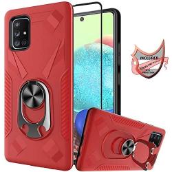 Oleaders for Galaxy A71 5G Case [Not for Verizon A71 5G UW] with Screen Protector, Rotatable Ring Holder Fit for Magnetic Car Mount Case for Galaxy A71 5G - Red