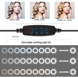 Ring Light,Selfie Led Ring Light with Flexible Tripod Stand & Cell Phone Holder with for Live Streaming & YouTube Video, Dimmable Desk Makeup Ring Light for Photography, 3 Light Modes & 10 Brightness