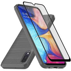 Muokctm Samsung Galaxy A10E Case, with Tempered Glass Screen Protector, Slim Soft TPU Protective Rubber Bumper Case Cover for Samsung Galaxy A10E Phone (Gray)