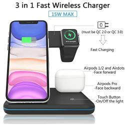 Wireless Charger,ZHIKE 3 in 1 Qi-Certified 15W Fast Charging Station for Apple iWatch Series 5/4/3/2/1,AirPods,Wireless Charging Stand for iPhone 11 Series/XS MAX/XR/XS/X/8/8 Plus/Samsung(With a plug)