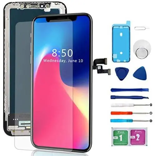 Compatible with iPhone X Screen Replacement, OLED Display, 3D Touch Screen Digitizer with Complete Repair Kit, Including Tempered Glass, Repair Tools, Waterproof Adhesive, for iPhone X 5.8 inch Compatible with iPhone X Screen Replacement, OLED Display, 3D Touch Screen Digitizer with Complete Repair Kit, Including Tempered Glass, Repair Tools, Waterproof Adhesive, for iPhone X 5.8 inch