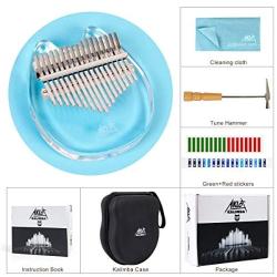 Kalimba 17 Keys, AKLOT Transparent Acrylic Thumb Piano Note Carved Starter Finger Piano with Kalimba Case Tune Hammer Study Booklet Stickers