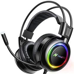 ABKONCORE B780 Gaming Headset with Dynamic Sensory, PS4 Headset with 7.1 Surround Sound, Bass Vibration. USB Headset with Air Permeable Earmuffs, Noise Canceling Mic, RGB Light for PC, Laptop, Mac