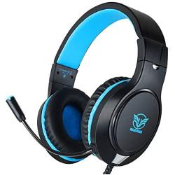 Gaming Headset for Xbox One, PS4,Nintendo Switch Bass Surround and Noise Cancelling with Flexible Mic, 3.5mm Wired Adjustable Over-Ear Headphones for Laptop PC iPad Smartphones (Blue-Black)