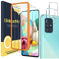 [2+2 Pack] UniqueMe Camera Lens Protector and Screen Protector for Samsung Galaxy A71 4G / 5G,Termperd Glass [Easy Installation Frame] HD Clear [Anti-Scratch] [Bubble Free]