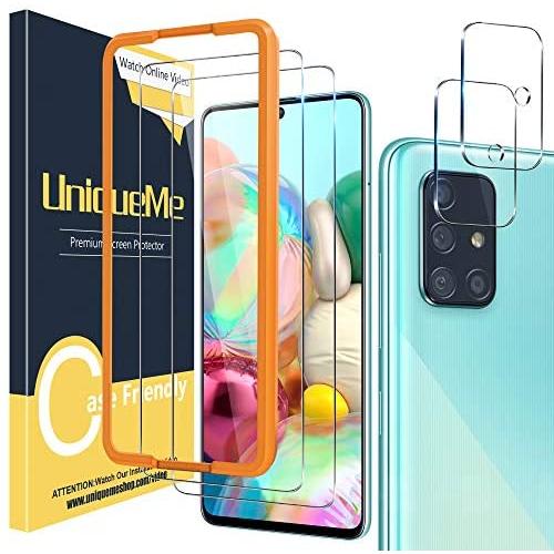 [2+2 Pack] UniqueMe Camera Lens Protector and Screen Protector for Samsung Galaxy A71 4G / 5G,Termperd Glass [Easy Installation Frame] HD Clear [Anti-Scratch] [Bubble Free]