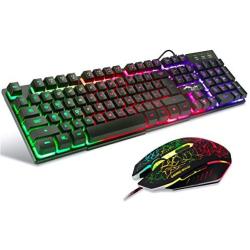 BAKTH Multiple Color Rainbow LED Backlit Mechanical Feeling USB Wired Gaming Keyboard and Mouse Combo for Working or Game