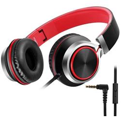 Headphones, FOSTO FT58 Stereo Foldable Headset Strong Low Bass Headphones with Microphone for iPhone, All Android Smartphones, PC, Laptop, Mp3/mp4, Tablet Earphones（Red