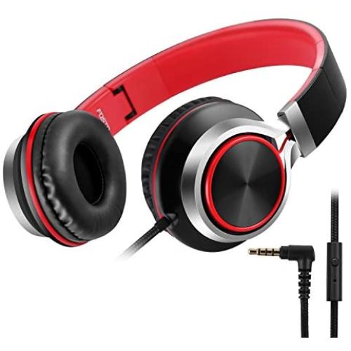 Headphones, FOSTO FT58 Stereo Foldable Headset Strong Low Bass Headphones with Microphone for iPhone, All Android Smartphones, PC, Laptop, Mp3/mp4, Tablet Earphones（Red