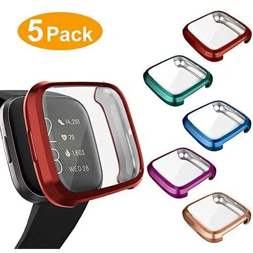 5 Packs Screen Protector Compatible Fitbit Versa 2 Case, GHIJKL Ultra-Thin Slim Soft TPU Rugged Protective Case All-Around Plated Cover Bumper Shell for Fitbit Versa 2, Green/Blue/Red/Rose Gold/Purple 5 Packs Screen Protector Compatible Fitbit Versa 2 Case, GHIJKL Ultra-Thin Slim Soft TPU Rugged Protective Case All-Around Plated Cover Bumper Shell for Fitbit Versa 2, Green/Blue/Red/Rose Gold/Purple