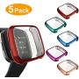 5 Packs Screen Protector Compatible Fitbit Versa 2 Case, GHIJKL Ultra-Thin Slim Soft TPU Rugged Protective Case All-Around Plated Cover Bumper Shell for Fitbit Versa 2, Green/Blue/Red/Rose Gold/Purple