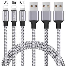 iPhone Charger KOZOPO Fast Charging Nylon Braided 3Pack 6feet Durable High Speed Data Sync Cord Connector Extra Long Power Cable Compatible with iPhone Xs Max/XR/X/8/7/Plus/6S/6/SE/5S/iPad