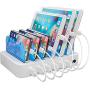 Hercules Tuff Charging Station for Multiple Devices (White) - 6 USB Fast Ports - 6 Short USB Lightning Cables Included for Cell Phones, Smart Phones, Tablets, and Other Electronics