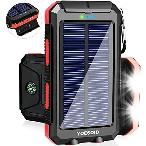 Solar Charger YOESOID 20000mAh Portable Outdoor Waterproof Solar Power Bank, Camping External Backup Battery Pack Dual 5V USB Ports Output, 2 Led Light Flashlight with Compass Solar Charger YOESOID 20000mAh Portable Outdoor Waterproof Solar Power Bank, Camping External Backup Battery Pack Dual 5V USB Ports Output, 2 Led Light Flashlight with Compass