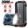 Solar Charger, 26800mAh Battery Solar Power Bank Wireless Portable Panel Charger with 4 Outputs & Dual Inputs Type-C, Waterproof External Backup Battery Pack with 18 LEDs Flashlight for Smartphones