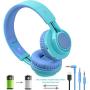 Riwbox WT-7S Bluetooth Headphones, LED Light Up Wireless Foldable Stereo Headset with Microphone and Volume Control for PC/iPhone/TV/iPad (Blue)