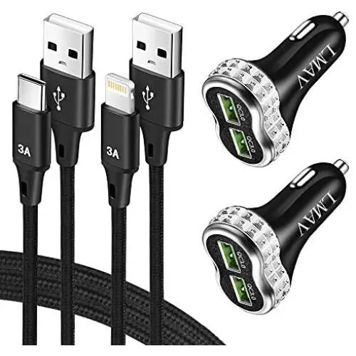 USB C Car Charger, Dual QC 3.0 Fast Car Charger Adapter with 3.3ft Fast Charging Cable Compatible for iPhone, Samsung, LG, iPad, 6A 48W and More.(2 Charger + 2 Cable) USB C Car Charger, Dual QC 3.0 Fast Car Charger Adapter with 3.3ft Fast Charging Cable Compatible for iPhone, Samsung, LG, iPad, 6A 48W and More.(2 Charger + 2 Cable)