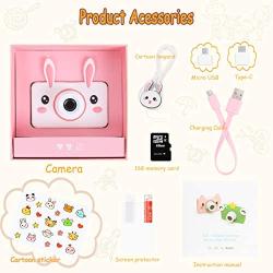 Kids Camera Gifts for Girls, 2" IPS Screen 8.0MP Shockproof Mini Child Video Camera Camcorder for Age 3-14 Kids with Soft Rabbit Silicone Cover - Pink (16GB Memory Card Included)