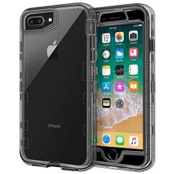 iPhone 8 Plus Case, iPhone 7 Plus Case, Anuck Crystal Clear 3 in 1 Heavy Duty Defender Shockproof Full-Body Protective Case Hard PC Shell & Soft TPU Bumper Cover for iPhone 7 Plus/8 Plus, Clear Black