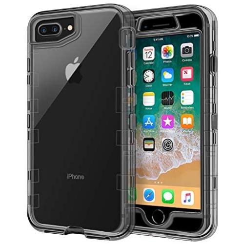 iPhone 8 Plus Case, iPhone 7 Plus Case, Anuck Crystal Clear 3 in 1 Heavy Duty Defender Shockproof Full-Body Protective Case Hard PC Shell & Soft TPU Bumper Cover for iPhone 7 Plus/8 Plus, Clear Black
