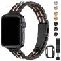 STIROLL Thin Replacement Band Compatible for Apple Watch 38mm 40mm 42mm 44mm, Stainless Steel Metal Wristband Women Men for iWatch 5/4/3/2/1 (Black+Rose Gold, 42mm/44mm)