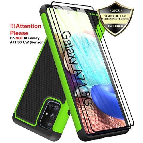 Dahkoiz Case for Samsung Galaxy A71 5G Case with Tempered Glass Screen Protector[2 Pack],Drop Protection Armor Defender Cover Dual Layer Hybrid Protective Phone Cases for Samsung Galaxy A71 5G, Green
