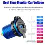 YONHAN Quick Charge 3.0 Dual USB Charger Socket, Waterproof Power Outlet Fast Charge with LED Voltmeter & Wire Fuse DIY Kit for 12V/24V Car Boat Marine ATV Bus Truck and More - Deep Blue