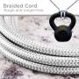 Cordinate Designer USB Charging Station Extension Cord, Power Strip Surge Protector, 2 Outlets, 2 USB Ports, Extra Long 10 ft Cable with Flat Plug, Braided Cord, 2.4A Fast Charge, Gray/White, 41691