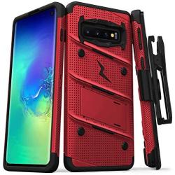 ZIZO Bolt Series for Galaxy S10 Case with Kickstand Holster Lanyard - Red