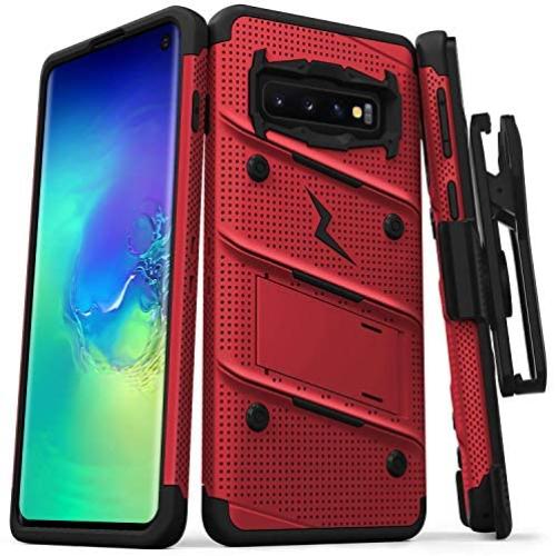 ZIZO Bolt Series for Galaxy S10 Case with Kickstand Holster Lanyard - Red