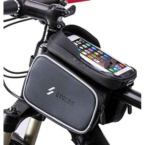 AILITRADE Bike Bag Waterproof Top Tube Phone Bag Front Frame Mountain Bicycle Touch Screen Cell Phone Holder Pouch Compatible with iPhone X, 8 Plus 7