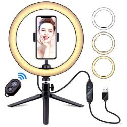 10" Selfie Ring Light with Tripod Stand & Cell Phone Holder, LATZZ Dimmable Desktop LED Lamp Camera Ringlight with Wireless Remote Shutter for Live Stream/Makeup/YouTube Video/Photography