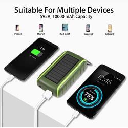 Solar Charger Hand-Crank Portable, 10000 mAh Solar Power Charger, 2020 Edition, Dual USB Output , LED Flashlight, 3 Power Modes, Mobile Phone Charger Waterproof for Indoor Outdoor (Army Green)