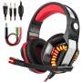 DSstyles GM-2 Gaming Headset with Microphone Headphone with LED Light for PS4 Xbox 1 Laptop Tablet Mobile Phones PC Black red