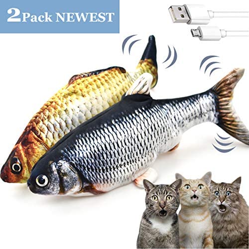 LECHONG 2 Pack Electric Moving Fish Cat Toys for Indoor Cats, Realistic Interactive Cat Toys Wagging Fish Cat Toy Catnip Kicker Toys Funny Kitten Toy for Biting Chewing and Kicking