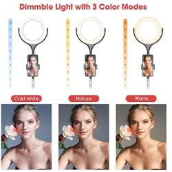 8" LED Selfie Ring Light with Stand & Cell Phone Holder, Adjustable Beauty Camera Ringlight for Makeup/Live Stream/YouTube Video/Vlogs/Photography, Compatible for iOS Android