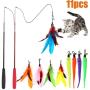MeoHui 11PCS Retractable Cat Feather Toy Set, Interactive Cat Toys Wand with 2 Poles & 9 Attachments Worm Bird Feathers, Cat Feather Teaser Wand Toy for Kitten Cat Having Fun Exercise Playing