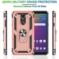 LG Stylo 5 Case, LG Stylo 5 Plus Case, LG Stylo 5V Case with Tempered Glass Screen Protector [2Pack], Jshru Military Grade Protective Phone Case with Ring Car Mount Kickstand For LG Stylo 5X Rose Gold