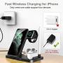 Wireless Charger Dock 4 in 1 Fast Charging Station, iKALULA Nightstand QI Quick Charger, Foldable Adjustable Stand for iPhone SE/11/11 Pro Max/XR/XS Max, iWatch 5/4/3/2/1 Airpods Pro/2/1 Apple Pencil