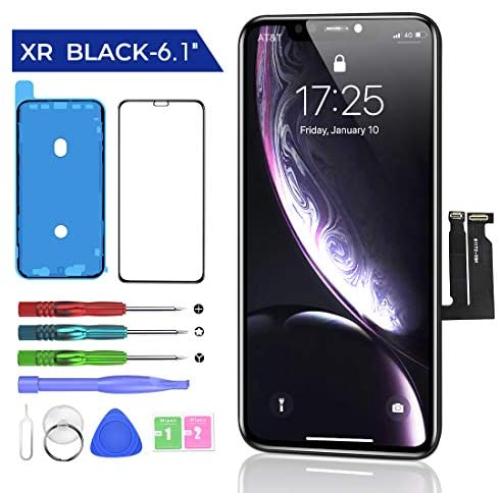 Replacement for iPhone XR Screen Replacement (6.1") Face ID Display LCD Digitizer Assembly Set with Waterproof Frame Adhesive Sticker + Tempered Glass Screen Protector Repair Tools Kit