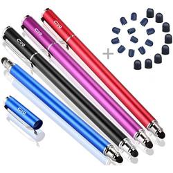 Bargains Depot (4Pcs) [New Upgraded] 2-in-1 Universal Capacitive Stylus/styli 5.5&quotL with 20 Pcs Replacement Rubber Tips - (Black/Blue/Purple/Red)