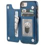 OT ONETOP iPhone 8 Wallet Case with Card Holder, iPhone 7 Case iPhone SE(2020) Wallet Premium PU Leather Kickstand Card Slots,Double Magnetic Clasp and Durable Shockproof Cover 4.7 Inch(Blue)