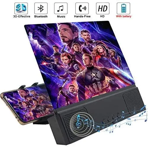 12 Phone Screen Magnifier with Bluetooth Speaker, 3D HD Movies Amplifier Projector Cell Phone Screen Enlarger with Foldable Stand for iPhone 11 Pro Samsung Galaxy S9 and Other Smartphones 12 Phone Screen Magnifier with Bluetooth Speaker, 3D HD Movies Amplifier Projector Cell Phone Screen Enlarger with Foldable Stand for iPhone 11 Pro Samsung Galaxy S9 and Other Smartphones